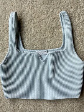 Babaton Ribbed Square-Neck Crop Tank in Light Blue